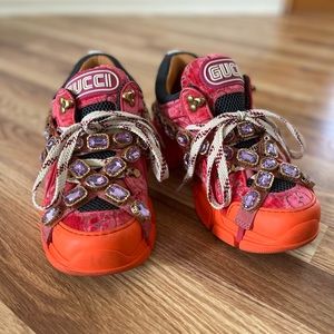 Authentic Gucci Flashtrek sneakers with removable jewels in excellent condition
